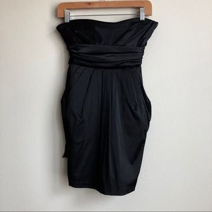 Forever 21 Satin Black Pleated Bow Dress